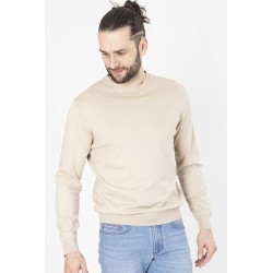 pull beige col rond en coton