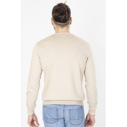 pull beige col rond en coton manches longues