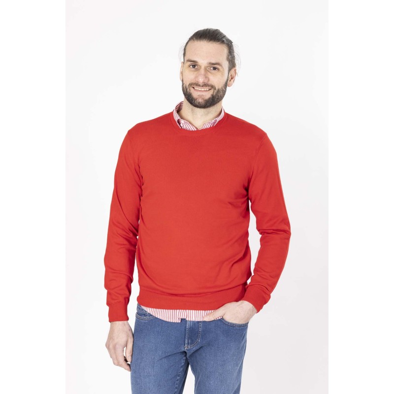 Pull col rond rouge en coton