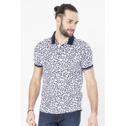 polo manches courtes bleu marine a fleurs