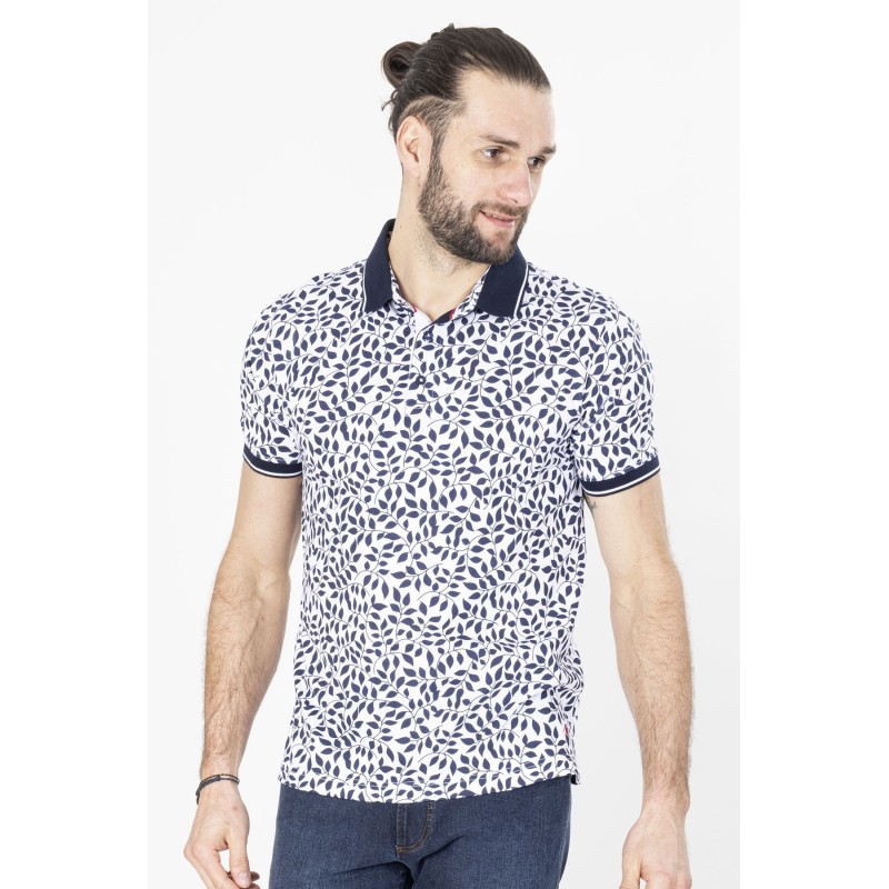 polo manches courtes bleu marine a fleurs