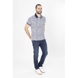 polo en coton modèle fantaisie à fleurs bleu marine