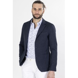 blazer bleu marine en coton coupe ajustée