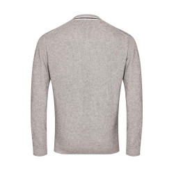 pull en coton et laine col V marine et blanc