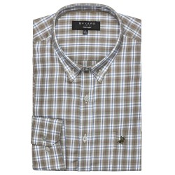 chemise en coton à carreaux kaki et bleus