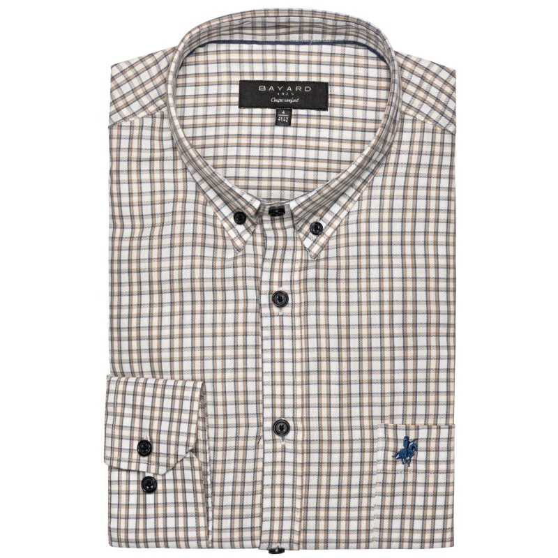 chemise à carreaux beige et bleue bayard