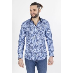 chemise bleue fleurs bayard