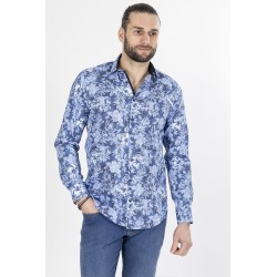 chemise en coton mélangé bleu à motifs