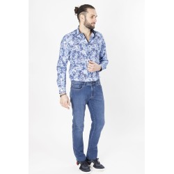 chemise coupe ajustée bleue manches longues