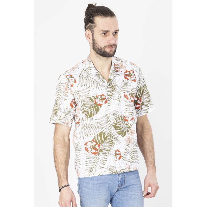 chemise manches courtes kaki à motifs