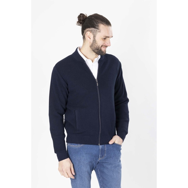gilet zippé bleu marine en coton