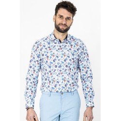 chemise manches longues à motifs bleus