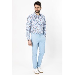 chemise en coton mélangé à motifs bleus manches longues