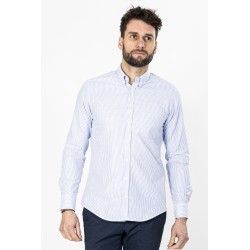 chemise manches longues en coton rayures bleues coupe ajustée