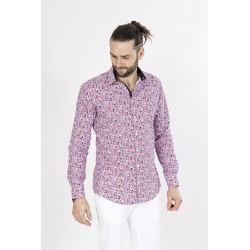 chemise coupe ajustée fleurie marine et rouge