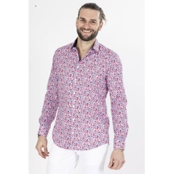 chemise a fleurs rouge et marine Bayard