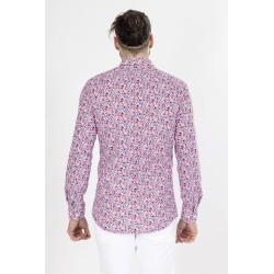 chemise manches longues fleurie rouge et marine