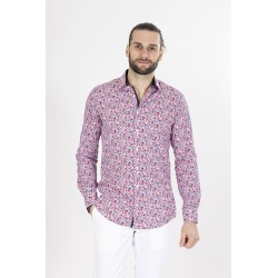 chemise coupe ajustée à fleurs rouge et marine