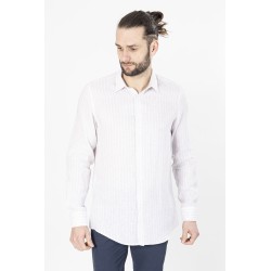 chemise en lin beige a rayures blanches