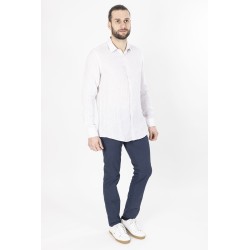 chemise en lin beige à rayures blanches