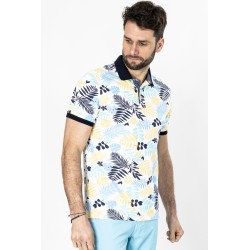 Polo blanc imprimé tropical