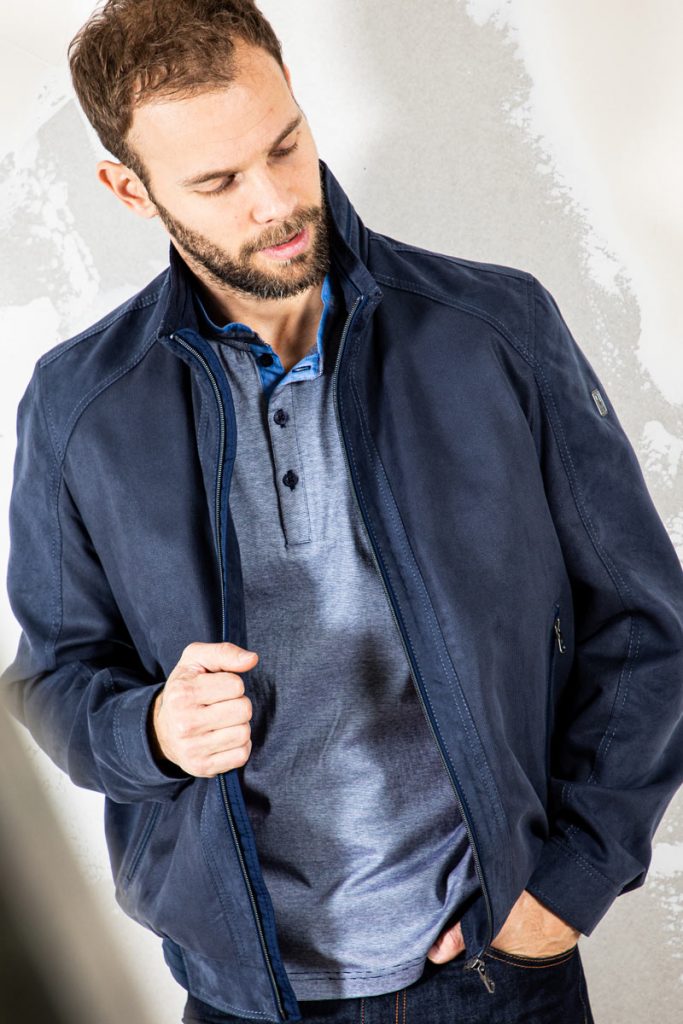 blouson effet suedine bleu indigo