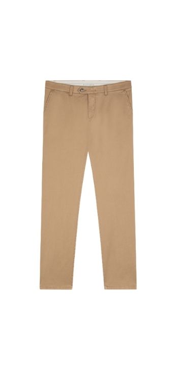 Look Automne 2021 - Pantalon toile coupe slim en coton uni Camel Automne