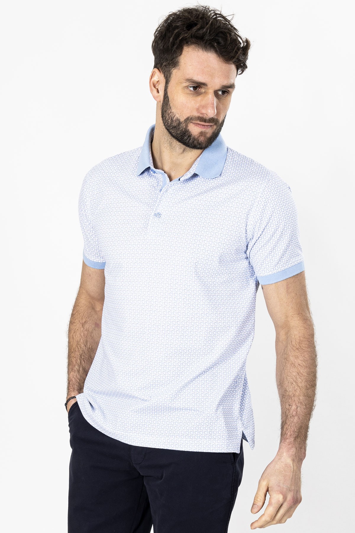 polo ciel motifs vintage en coton