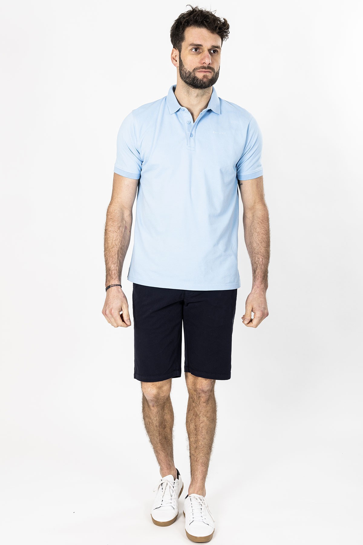 bermuda bleu marine en coton mélangé toile satinée