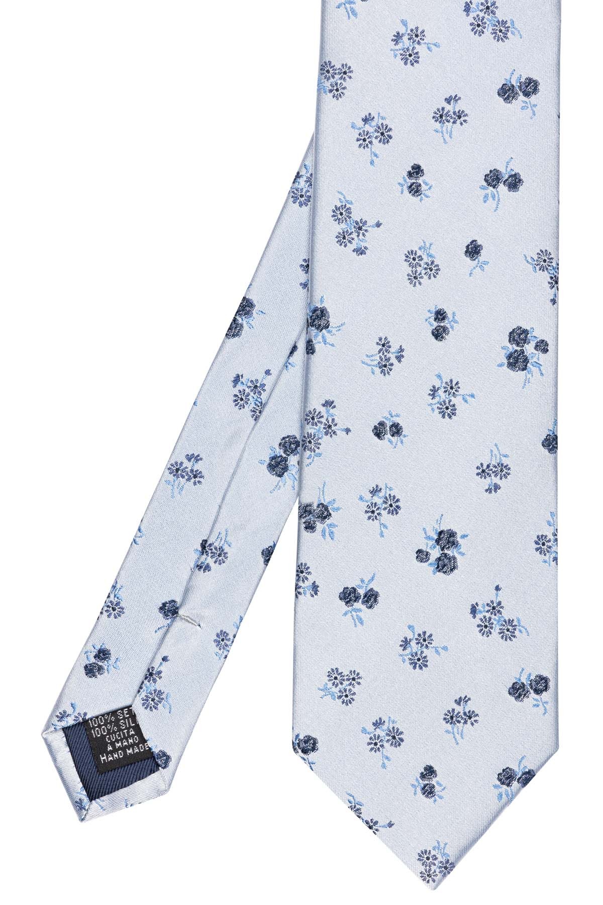 cravate en soie cousue main grise à motifs fleuris