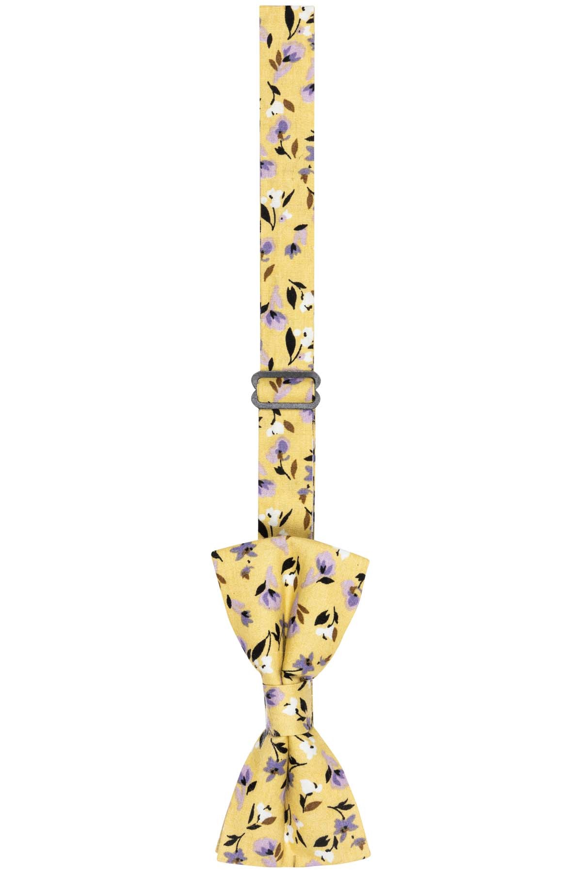 Noeud papillon jaune en coton motifs fleuris bayard