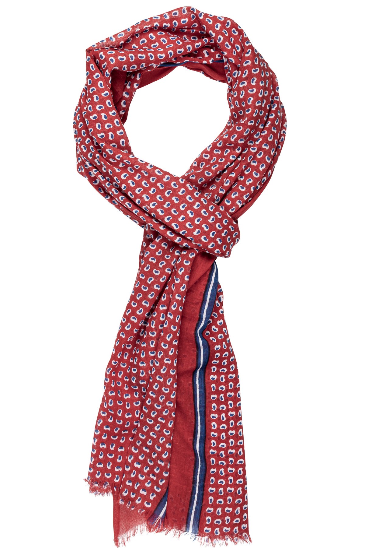 écharpe en coton rouge et petits motifs bleu marine écharpe en coton rouge et petits motifs bleu marine