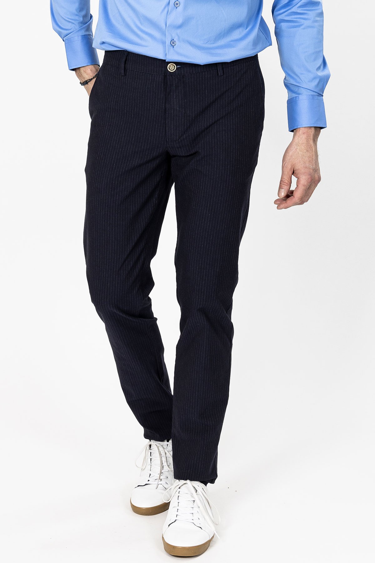pantalon bleu marine poches italiennes rayé Bayard