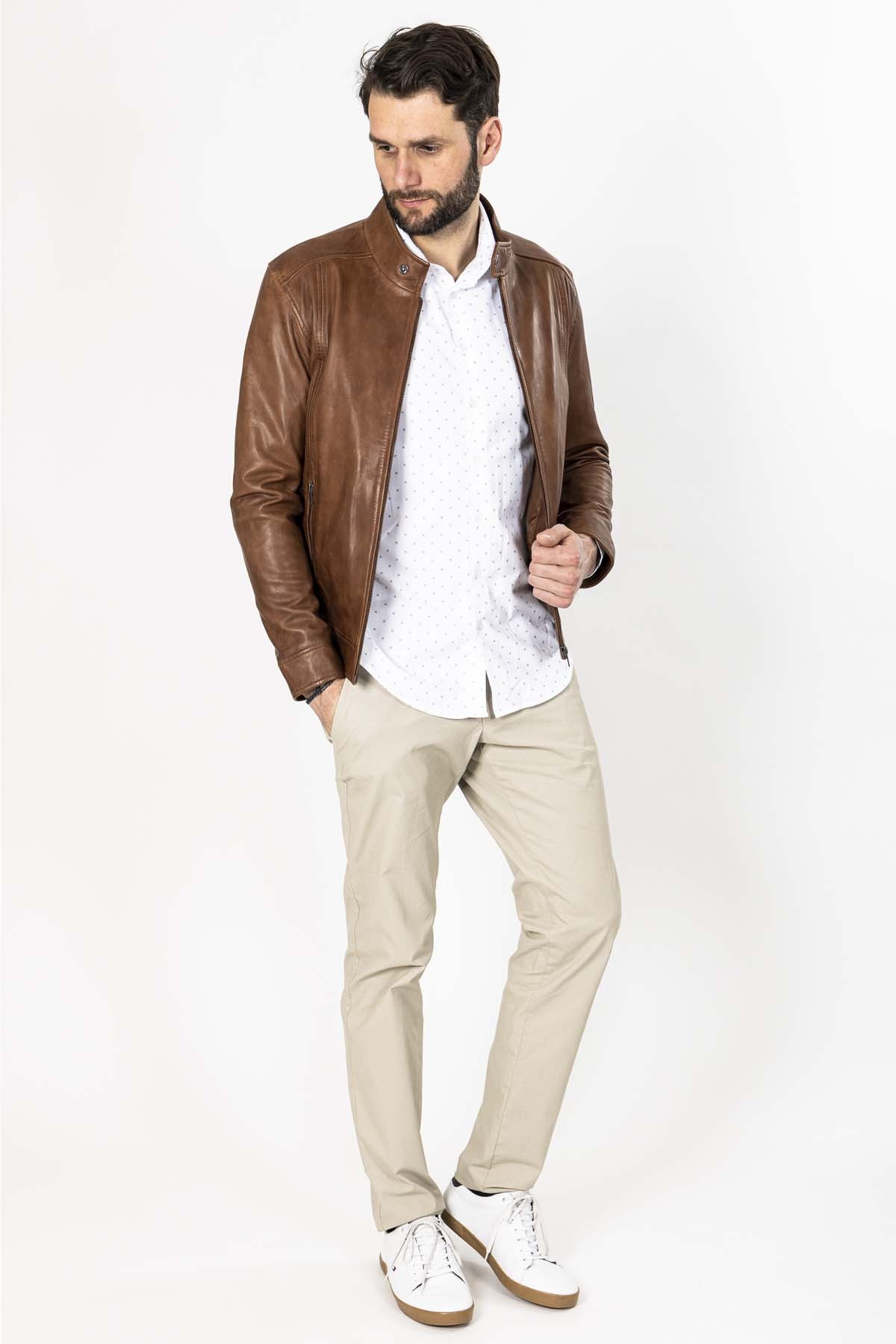 Blouson en cuir camel