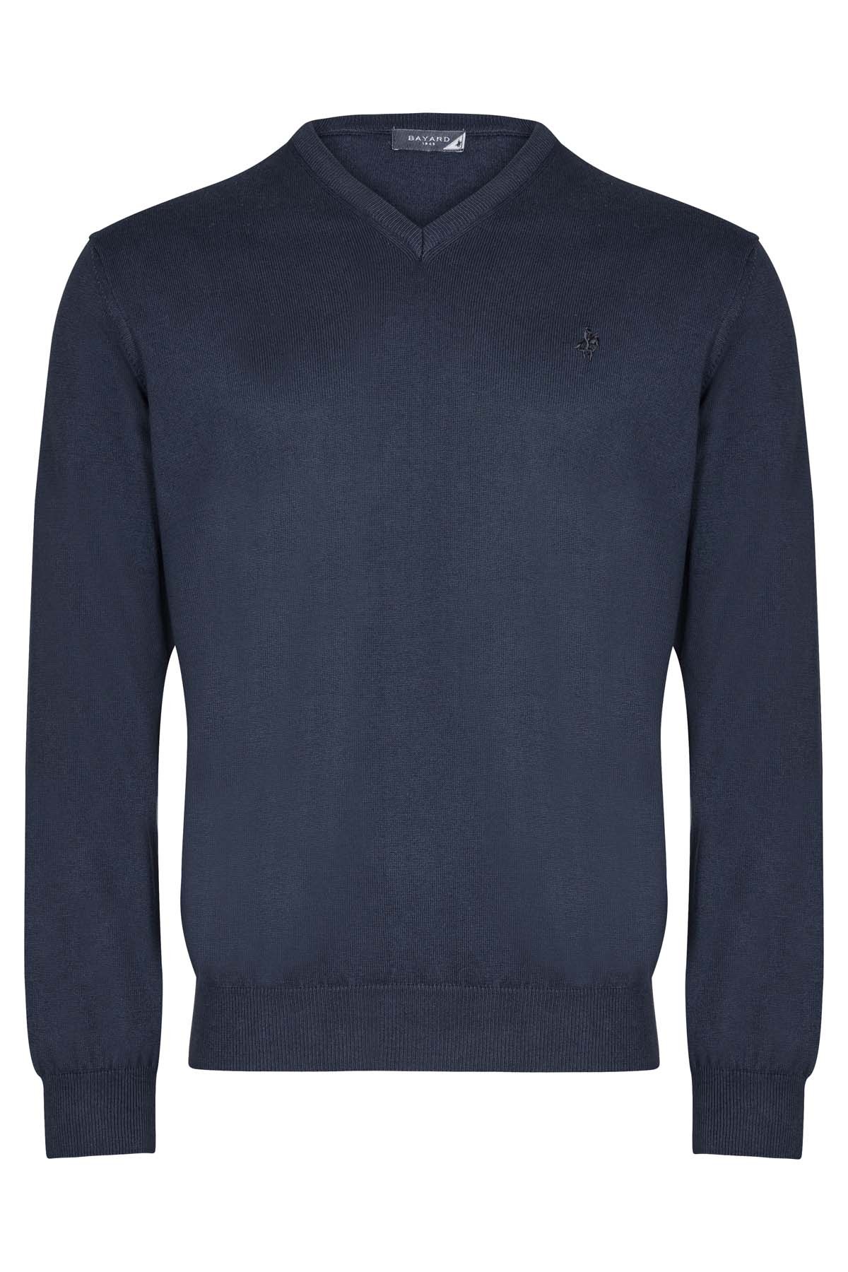 pull col en V bleu marine en coton Bayard