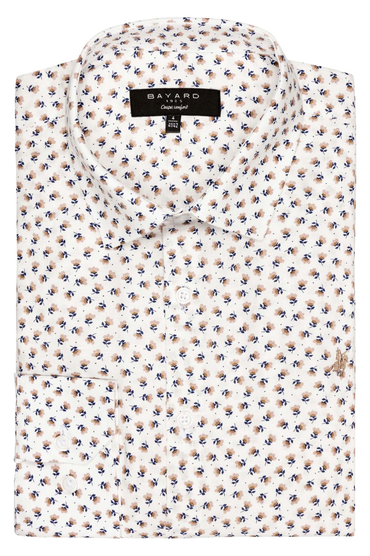 chemise manches longues écrue motifs marine et marron bayard