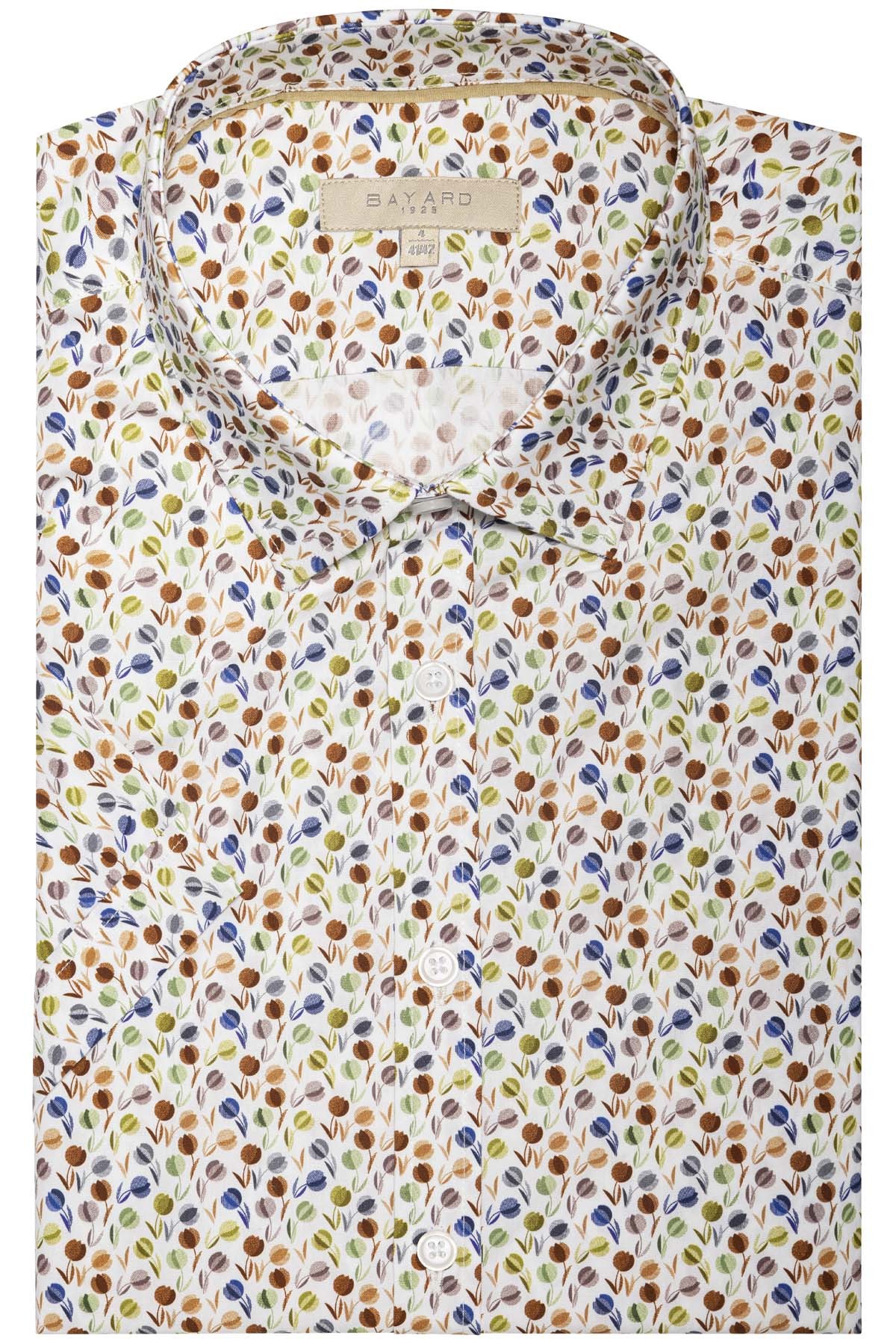 chemisette imprimée fleurs bleu marron et vert bayard