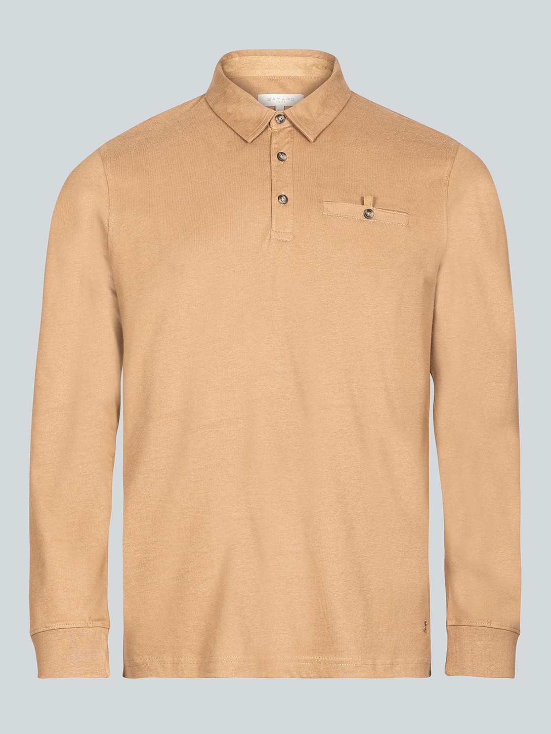 Polo manches longues camel col chemise