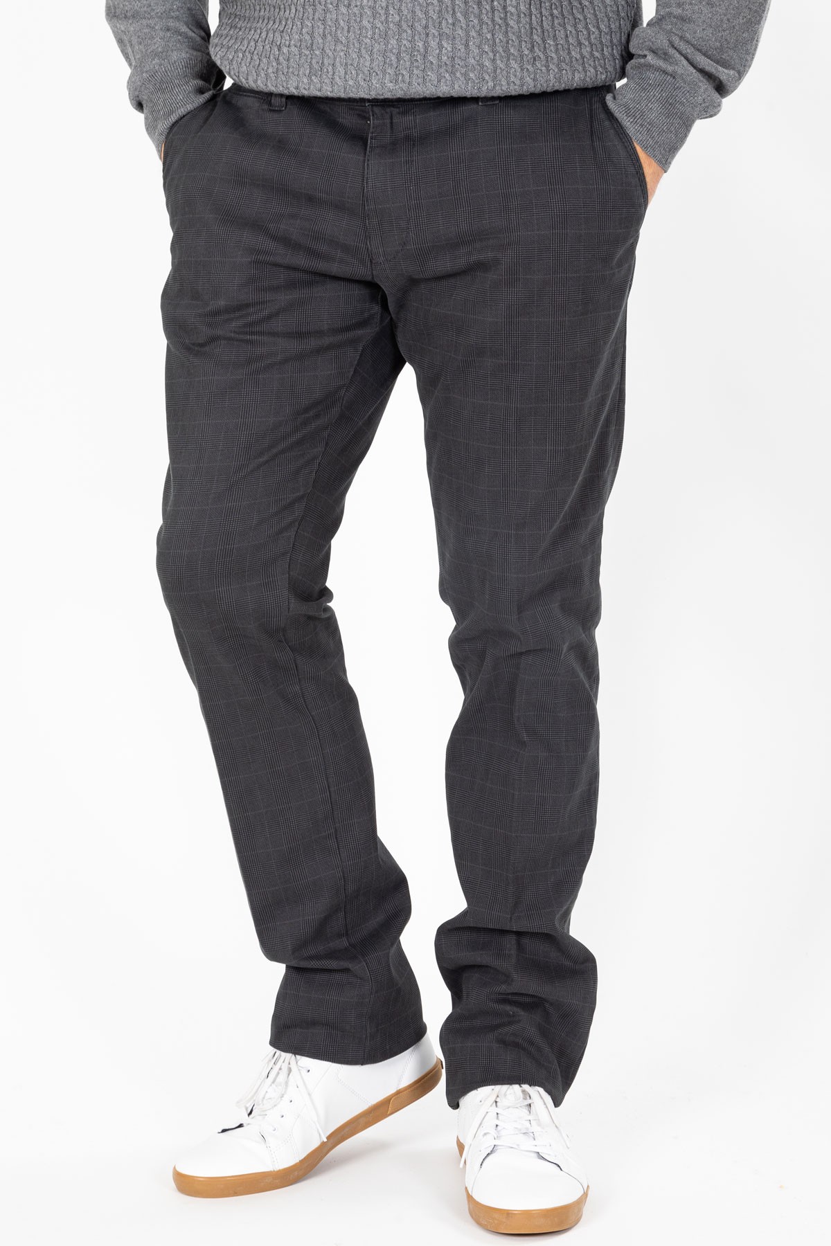 Chino gris à carreaux en coton stretch