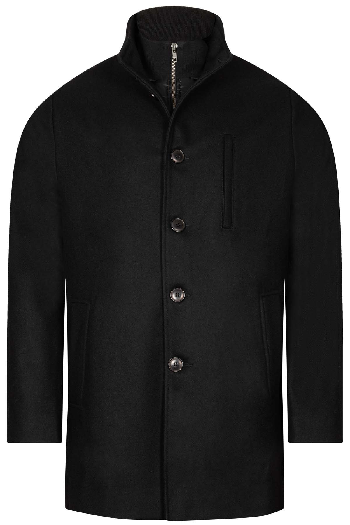 manteau noir en laine mélangée coupe droite