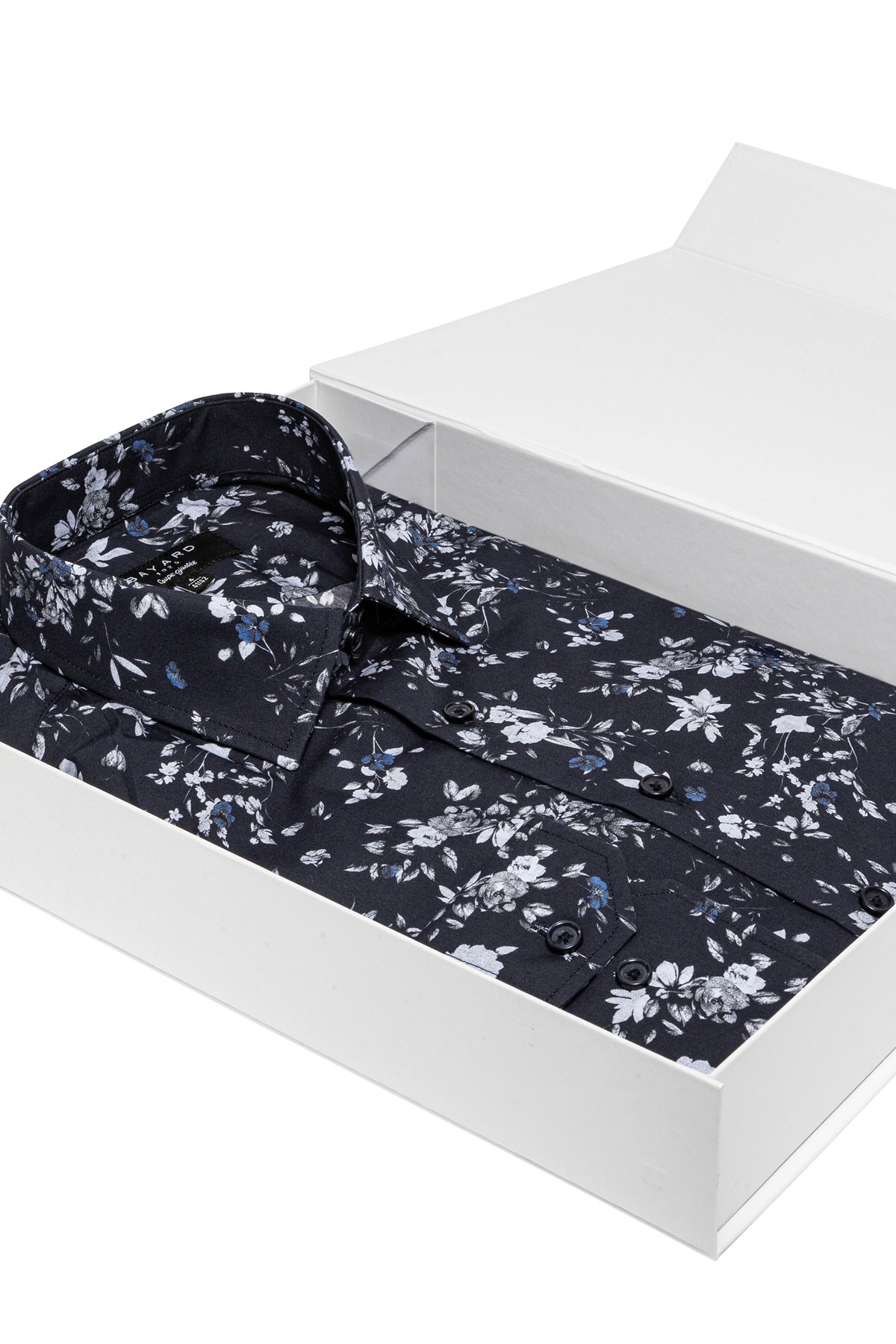 chemise en coton bleu marine à motifs fleuris bayard