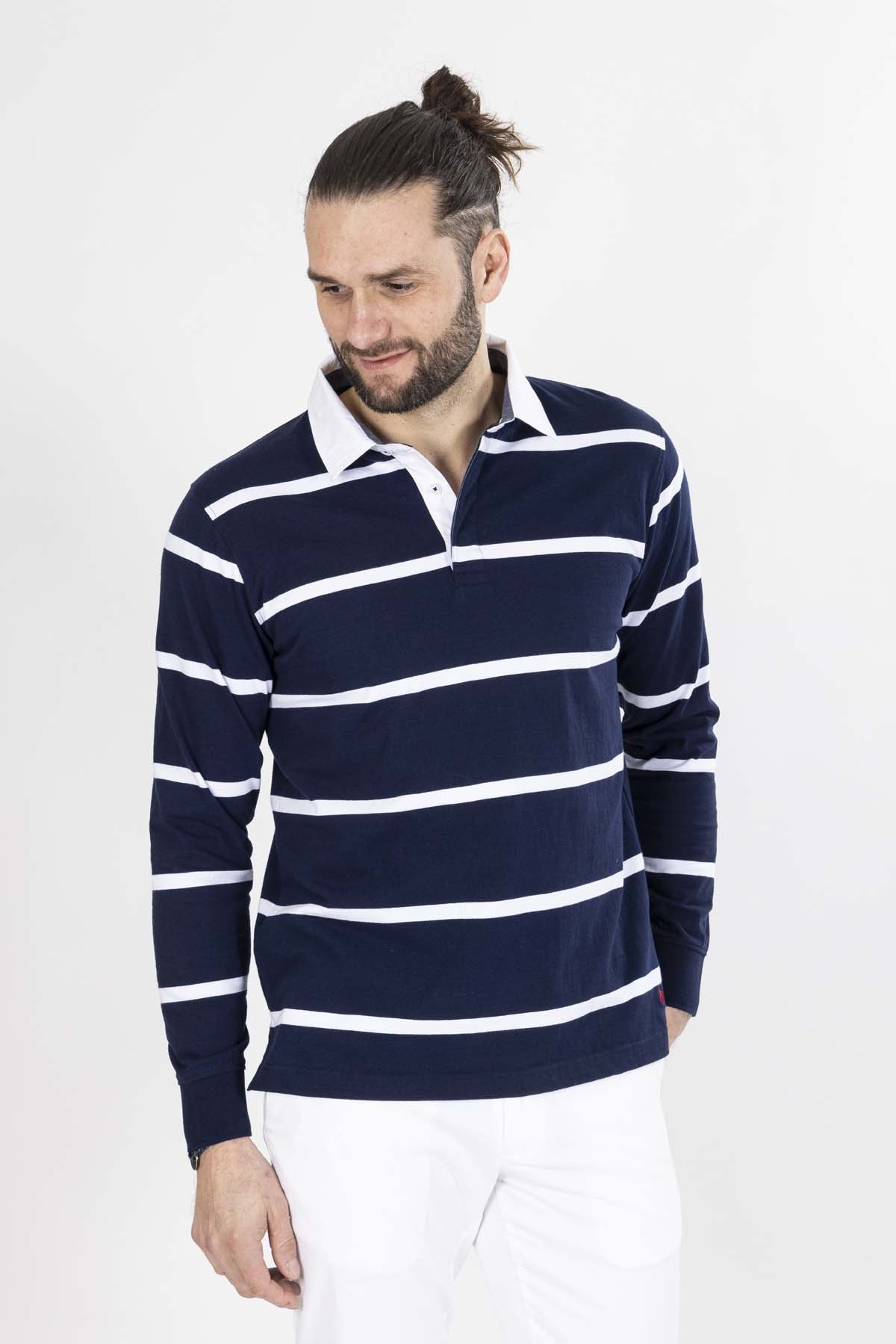 Polo manches longues rayé pour homme – Coloris marine – Bayard