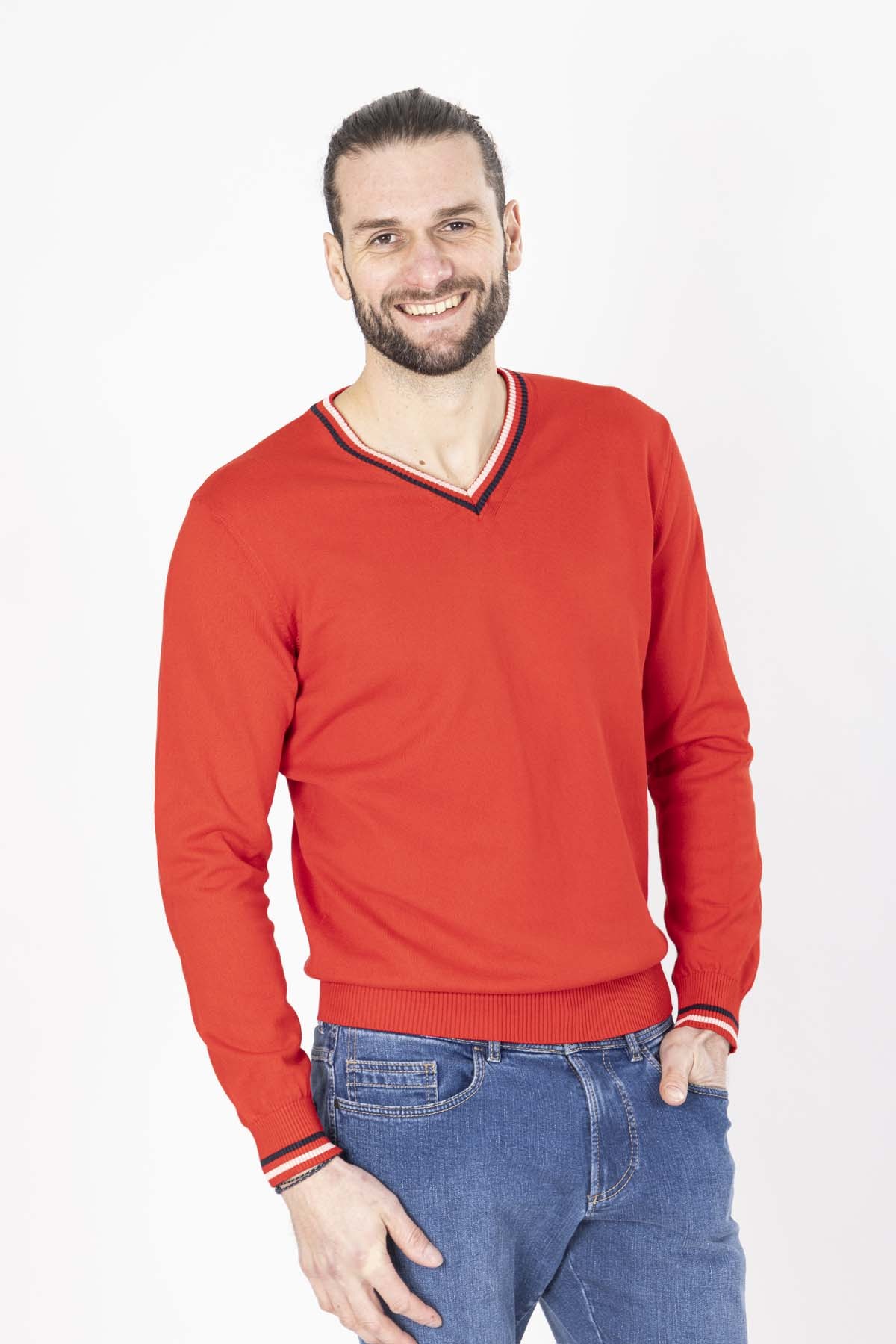 Pull encolure V en coton pour homme Coloris rouge Bayard