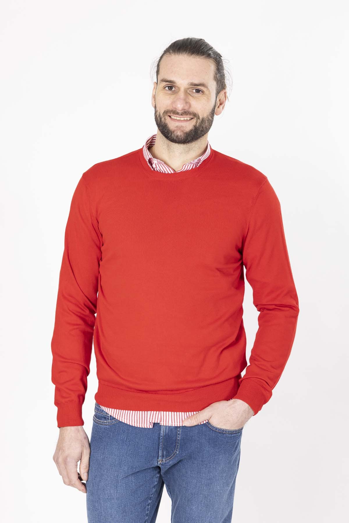 Pull col rond rouge en coton