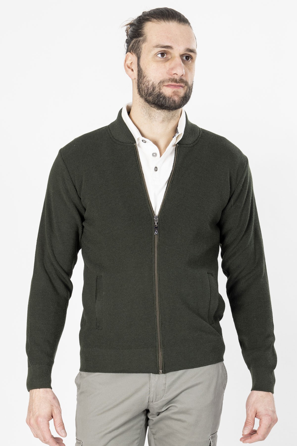 gilet zippé kaki