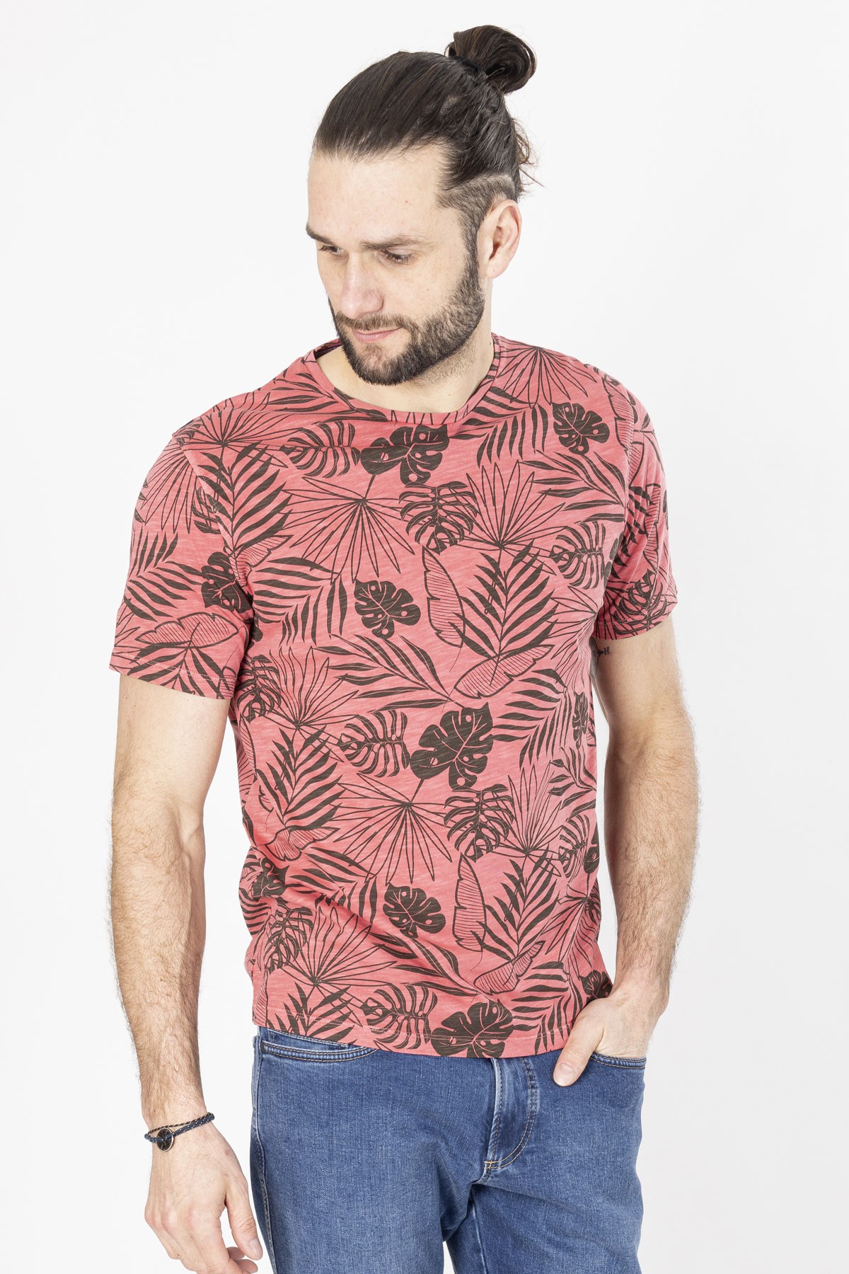 T Shirt motif tropical coupe droite homme Coloris orange Bayard
