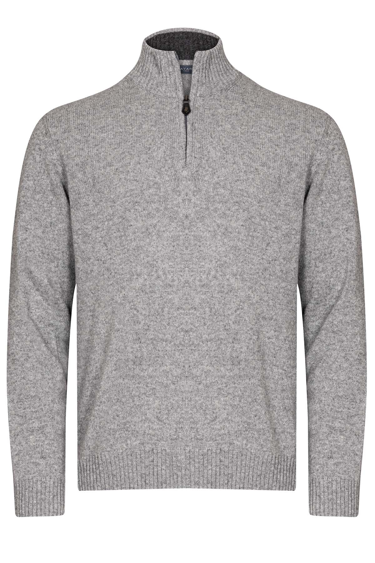 Pull col zipp gris perle en laine m lang e OUTLET coupe Droite