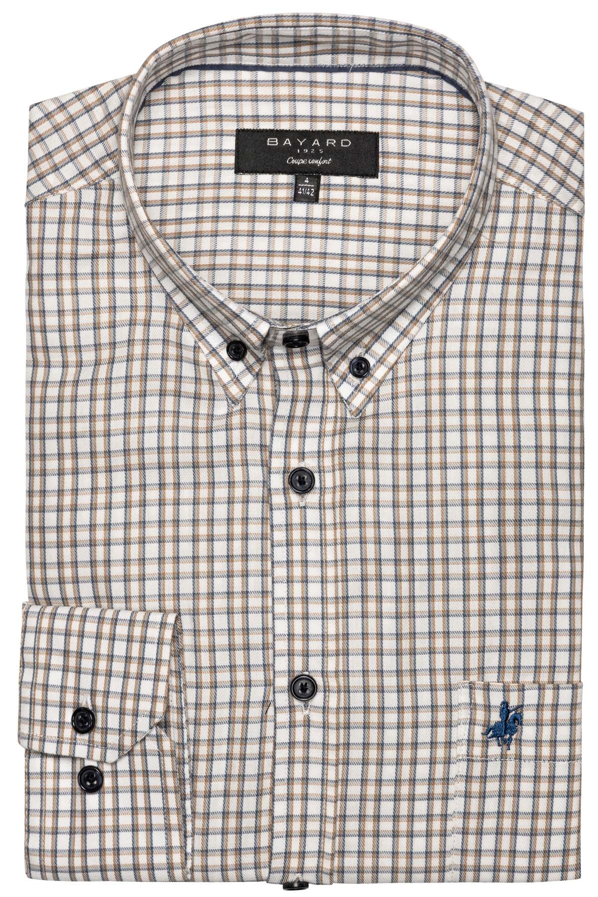 chemise à carreaux beige et bleue bayard